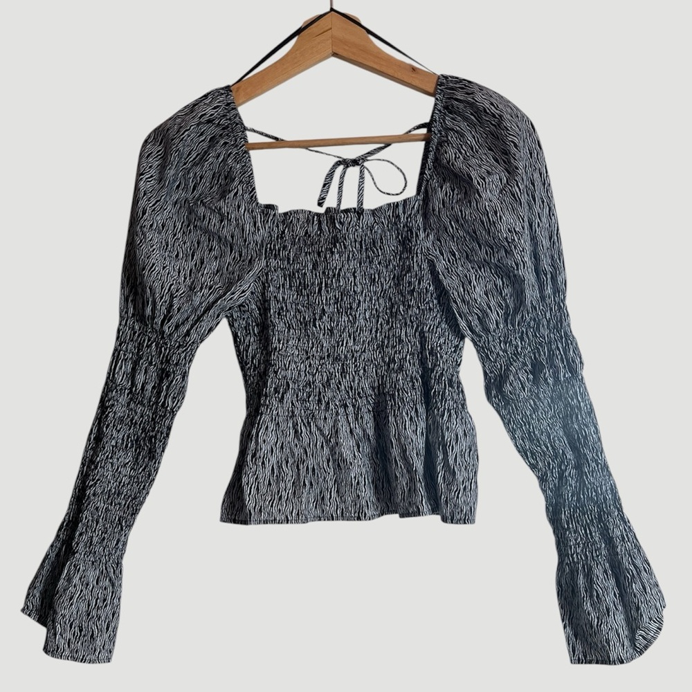 Topshop Mini Zebra Smocked Square Neck Blouse